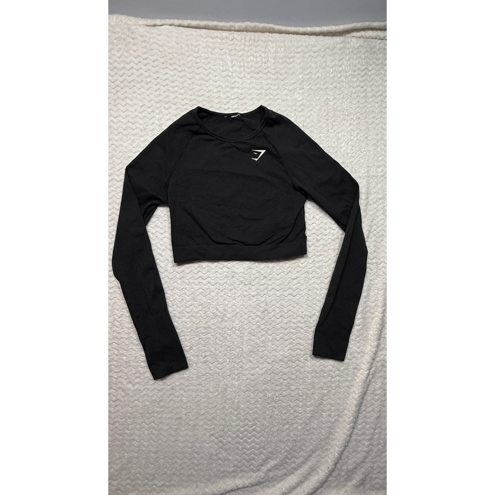 Gymshark Vital Seamless 2.0 Long Sleeve Crop Top Black Marl Thumbholes 4895